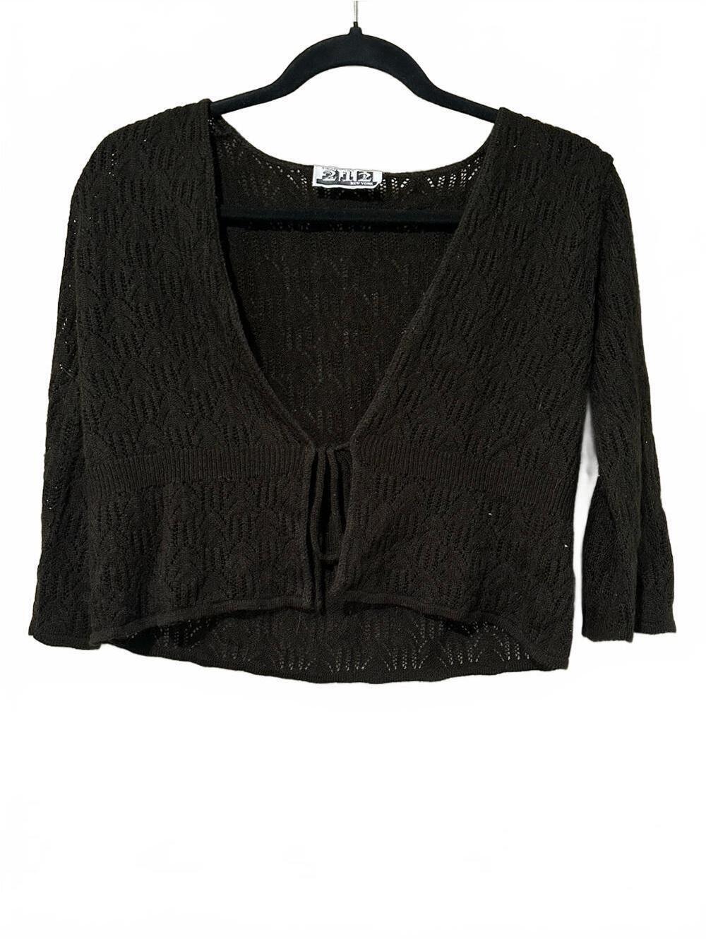Y2K 212 New York Black/brown Crochet Tie-Front Cropped Cardigan